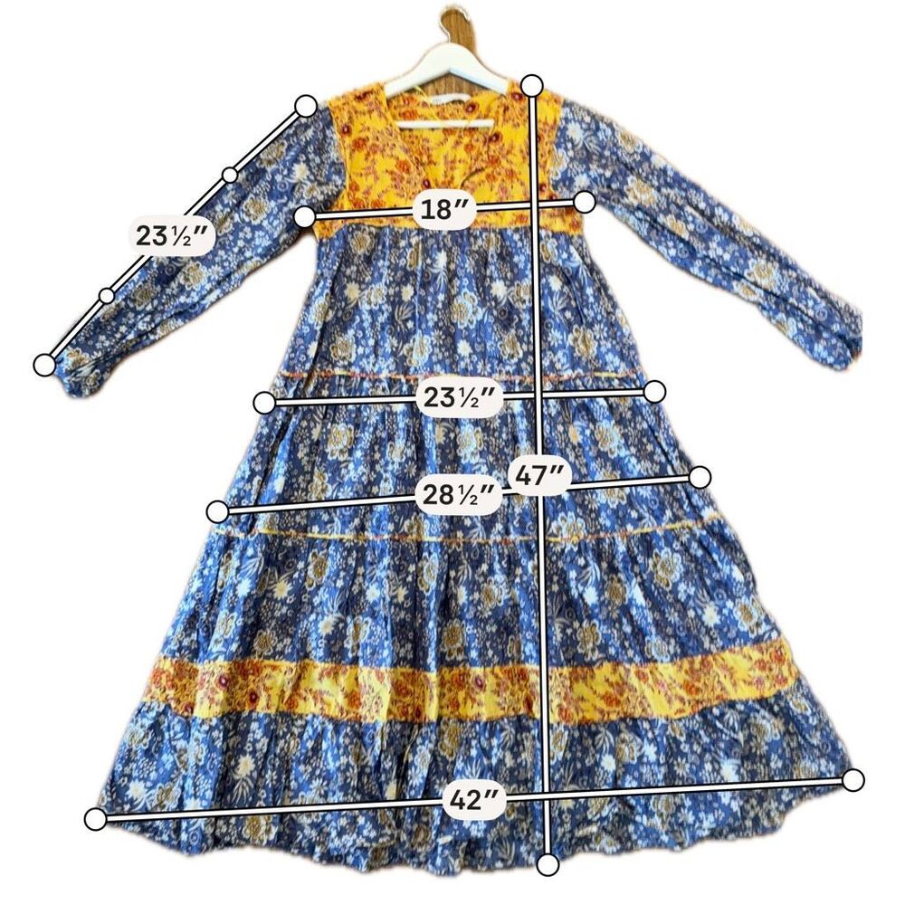 Zara blue and yellow floral peasant swing dress small - Picture 7 of 8